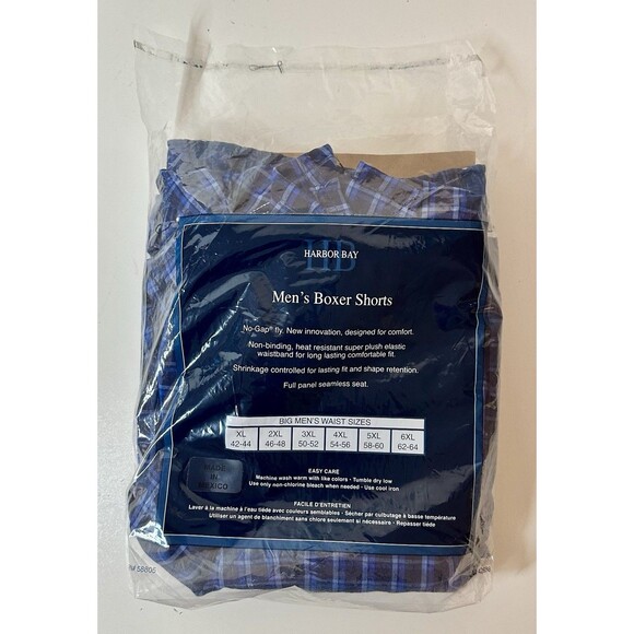 Harbor Bay 6XL Men’s Boxer Shorts 2-Pack Blue Plaid New In Package, But Unsealed - Picture 2 of 2